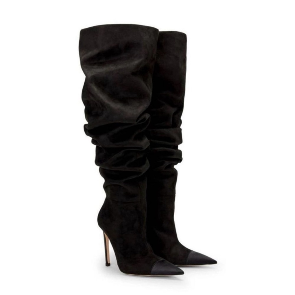 🔥Good American Suede Over The Knee Slouch Boots New Black 8 6.5